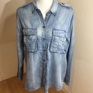 pistola button down denim look shirt sz M